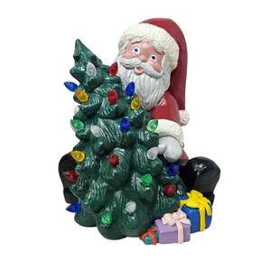 Vintage 80s Ceramic Mold Santa Christmas Tree Hand painted Retro Light Up
